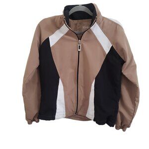 Three Hearts Windbreaker Jacket Womens Size PM Brown Black Petite Mesh Lined Zip